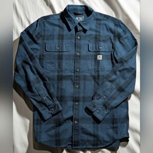 Carhartt Loose Fit Blue And Black Plaid HEAVY Cotton Flannel NWOT